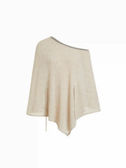 Textured Linen-blend Asymmetrical Neck Cloak Sleeve Top