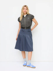 Terry Snail Embroidery Puff Sleeve Zip Through Crop Hoodie