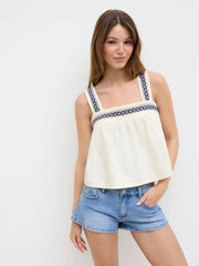 Cotton-blend Square Neck Aztec Tank Top