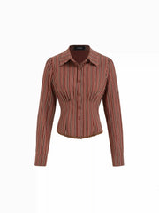 Ruched Collar Striped Top & Mid Rise Striped Mini Skirt Set