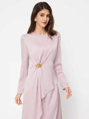 Round Neckline Ruched Metal Detail Knotted Maxi Dress