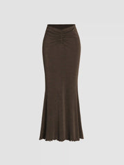 Solid Lettuce Hem Mermaid Maxi Skirt