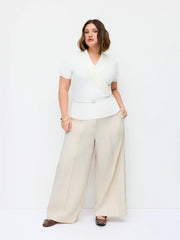 Linen-blend Mid Rise Pleated Wide Leg Trousers Curve & Plus