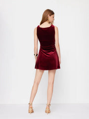 Velvet Boat Neck Ruched Mini Dress