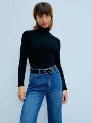Solid High Neck Jersey Long Sleeve Tee