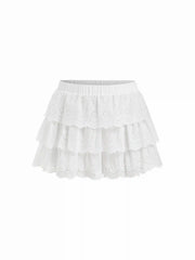 Cotton Mid Rise Broderie Anglaise Layered Micro Bloomer Shorts Curve & Plus