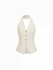 Halter Neck Metal Detail Blazer Vest