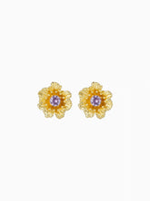 14K GOLD PLATED COPPER RHINESTONE DECOR FLOWER EARRINGS