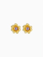 14K GOLD PLATED COPPER RHINESTONE DECOR FLOWER EARRINGS