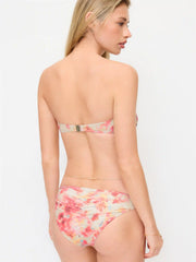 Floral Flower Detail Bandeau Bikini Set With Ruffle Beach Skirt