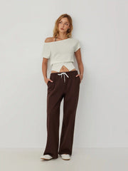 Knit Wool-blend Off-shoulder Short Sleeve Oversized Top