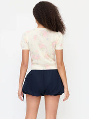 Cotton-blend Mid Rise Lace Trim Bubble Mini Skort