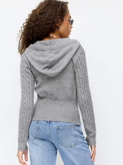 Cable Knit Hooded Knotted Cardigan