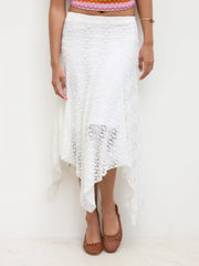 Cotton-blend Mid Rise Floral Asymmetrical Hem Midi Skirt