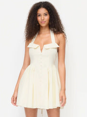 Linen-blend Halter Neckline Bowknot A-line Mini Dress