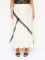 Satin Mid Rise Lace A-line Maxi Skirt Curve & Plus