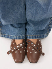 SQUARE TOE STUDDED FLATS