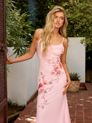 Floral Scoop Neckline Ruffled Mermaid Maxi Dress