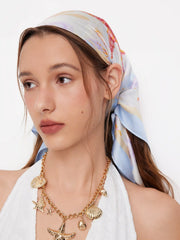 STARFISH & SHELL SQUARE FAUX SILK SCARF