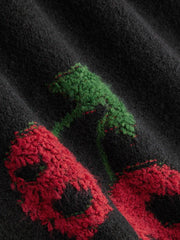 Knit V-neck Skeleton Cherry Pattern Oversized Cardigan