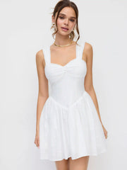 Cotton Broderie Anglaise Sweetheart Ruched Flared Mini Dress