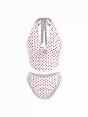 Polka Dot Halter Rosette Cheeky Bikini Set