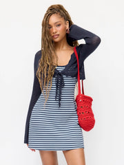 Knit Crochet Hollow Out Bell Sleeve Knotted Oversized Cardigan