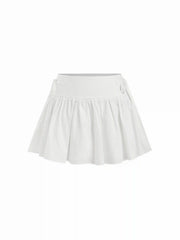 Cotton-blend Mid Rise Embroidery Floral Bowknot Mini Skirt