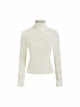 Lace High Neck Long Sleeve Lettuce Trim See-through Top