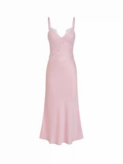Satin V-neck Lace Panel Mermaid Cami Maxi Dress