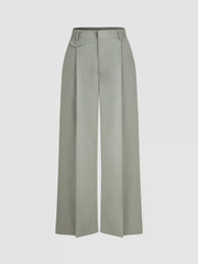 Cropped Linen Mid Rise Wide Leg Trousers