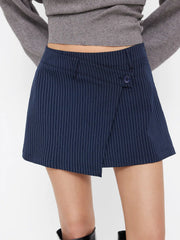 Low Rise Striped Asymmetrical Hem Zipper Mini Skirt