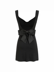 Cowl Neck Backless Bowknot Mini Dress