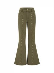 Stretch Denim Low Rise Studded Flared Jeans