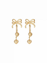 TEXTURED BOWKNOT & HEART DROP EARRINGS