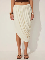 Draped Asymmetrical Bubble Hem Low Rise Midi Skirt