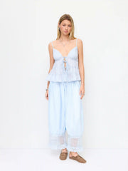 Sweetheart Neck Tie Front Bow Ruffled Cami Blouse