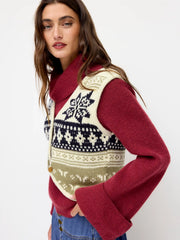 Knit V-neck Button Snowflake Fair Isle Vest