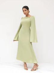 Satin Asymmetrical Neck Knotted Pierced Maxi Dress
