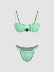 Square Neck Ruched Underwire Bikini Set