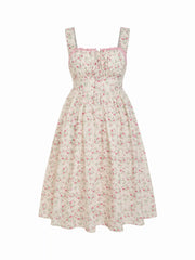 Ditsy Floral Square Neck Lace Trim Midi Dress Curve & Plus