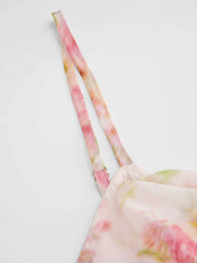 Chiffon Floral V-neck Ruffled A-line Mini Dress