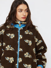 Cider Fleece Floral Zip Through Oversized Jacket