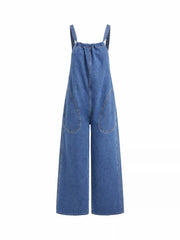 Denim Bowknot Mid Rise Wide Leg Overalls