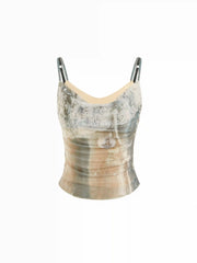 Mesh Heart Graphic Ruched Cami Top