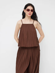 Pleated Split Side Bowknot Oversized Cami Top