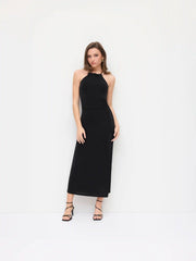 Halter Neck Ruched Chain Detail Maxi Bobycon Dress