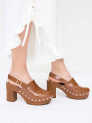 BUCKLE STUDDED MULE HEELS