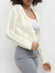 Knit Hooded Zipper Hollow Out Cardigan