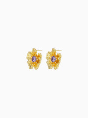 14K GOLD PLATED COPPER RHINESTONE DECOR FLOWER EARRINGS